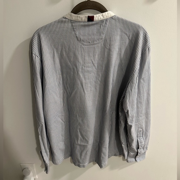 Zach Ryan Band-Collar Shirt in Blue Stripe, size: L - Picture 3 of 3